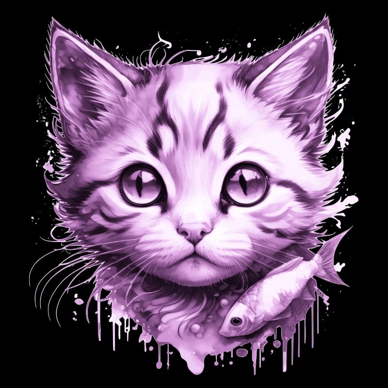 Purple Kitten with fish