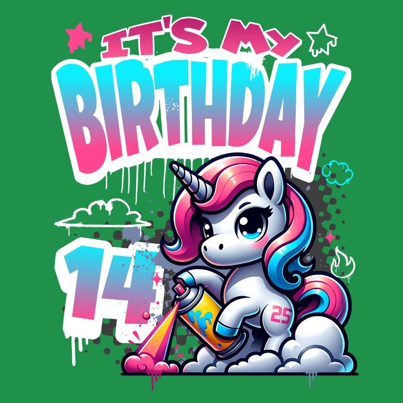 14. Geburtstag Einhorn Graffiti Mädchen