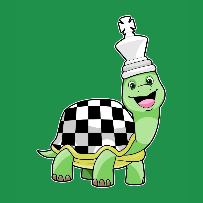 Turtle at chess with chessboard & king