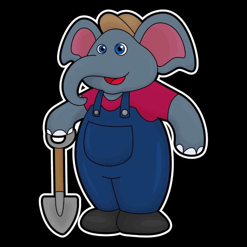 Elephant as farmer with shovel