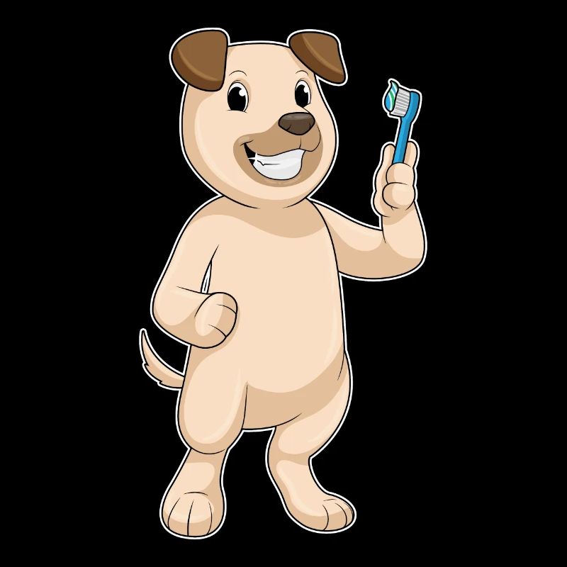 Chien avec brosse à dents