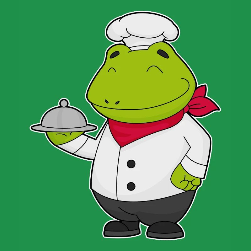 Frosch als Koch mit Servierteller