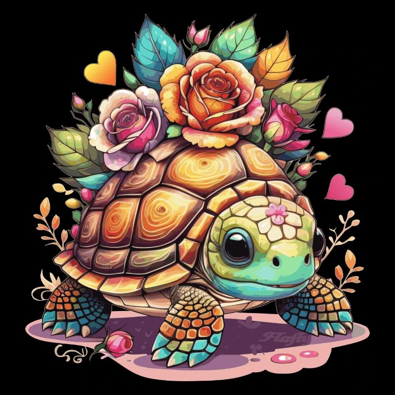 Tortue douce parmi les roses
