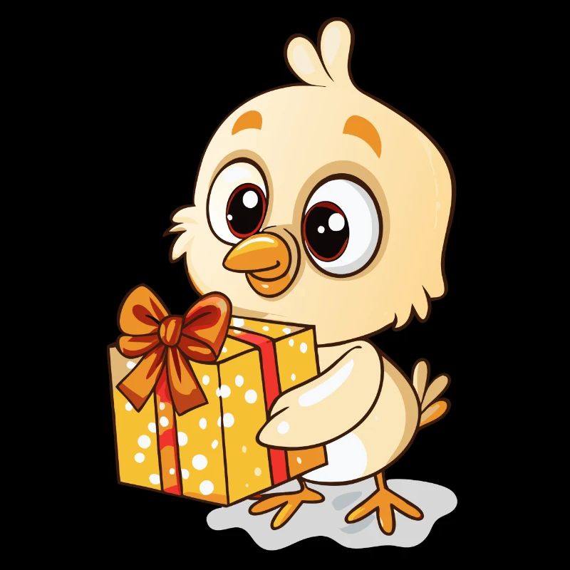Cute chick unwraps gift