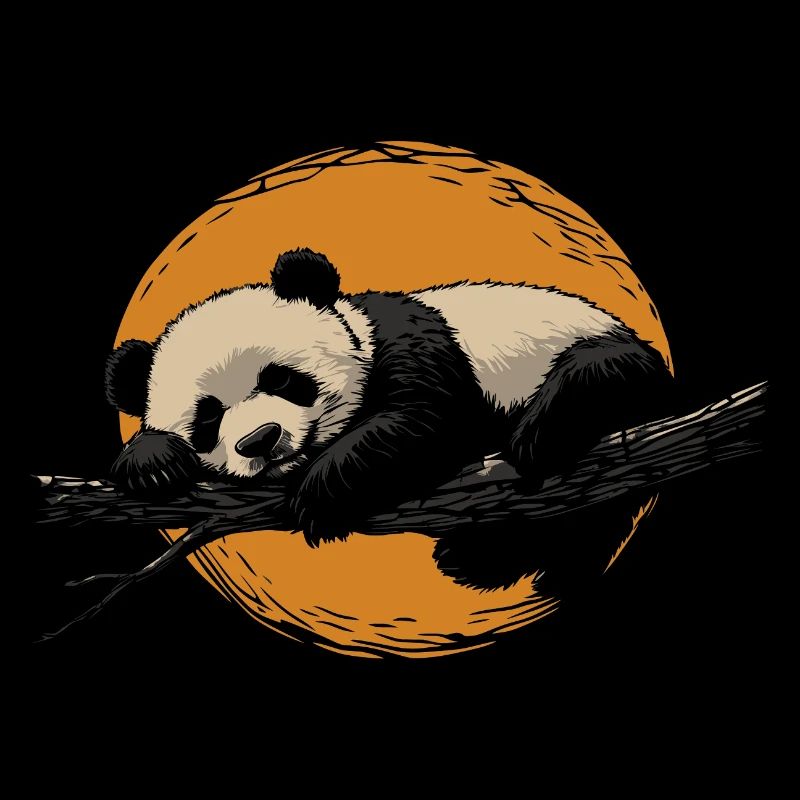Panda sleeps before sunset vintage