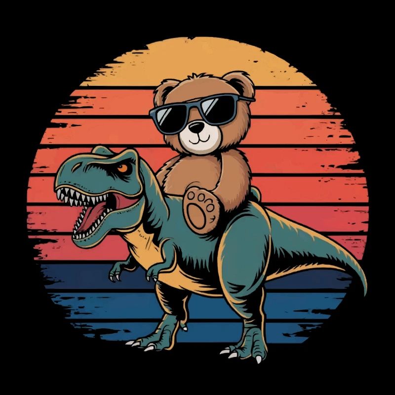 Teddybär reitet einen Dinosaurier