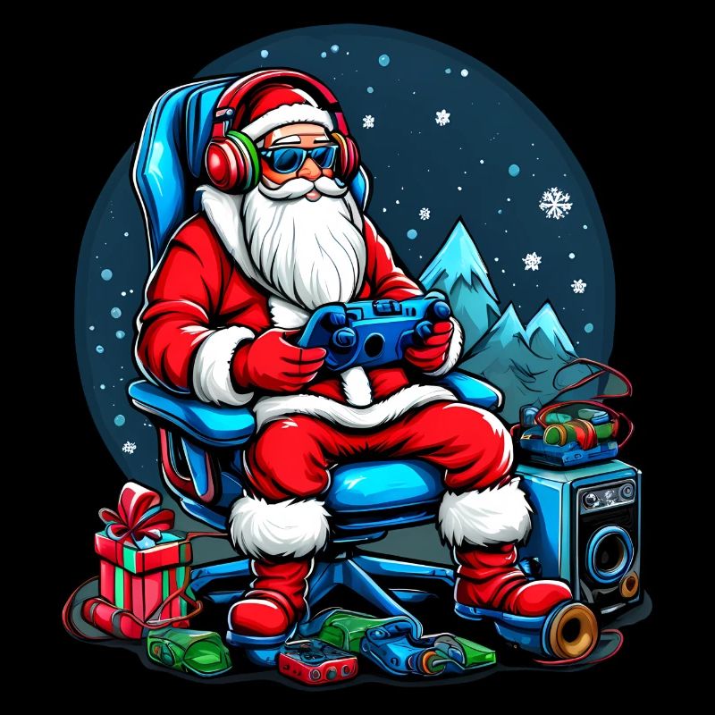 Cooler Gaming-Weihnachtsmann mit Kopfhörern Weihnachtskunst