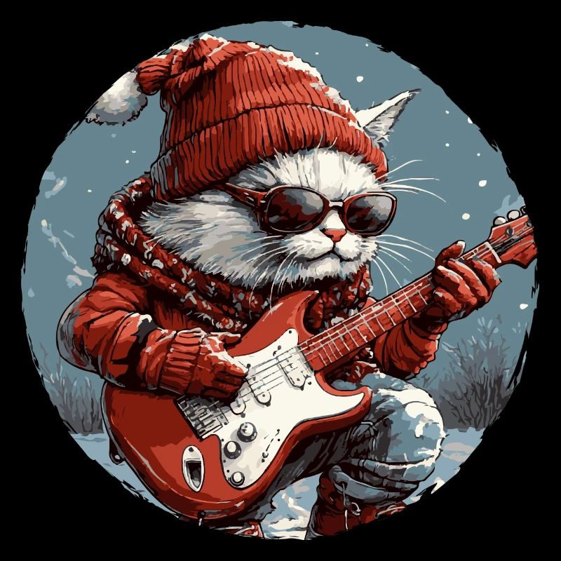 Cat Christmas Guitar Party