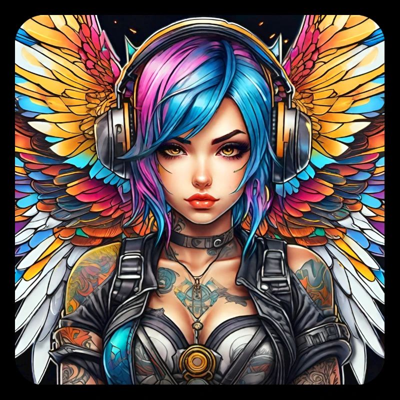 Cooler Cyberpunk Engel mit Kopfhörer