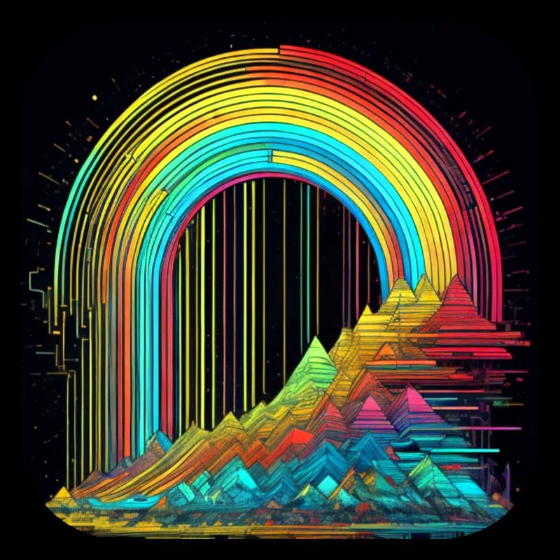 Psychedelic Motif Mountains with Rainbow