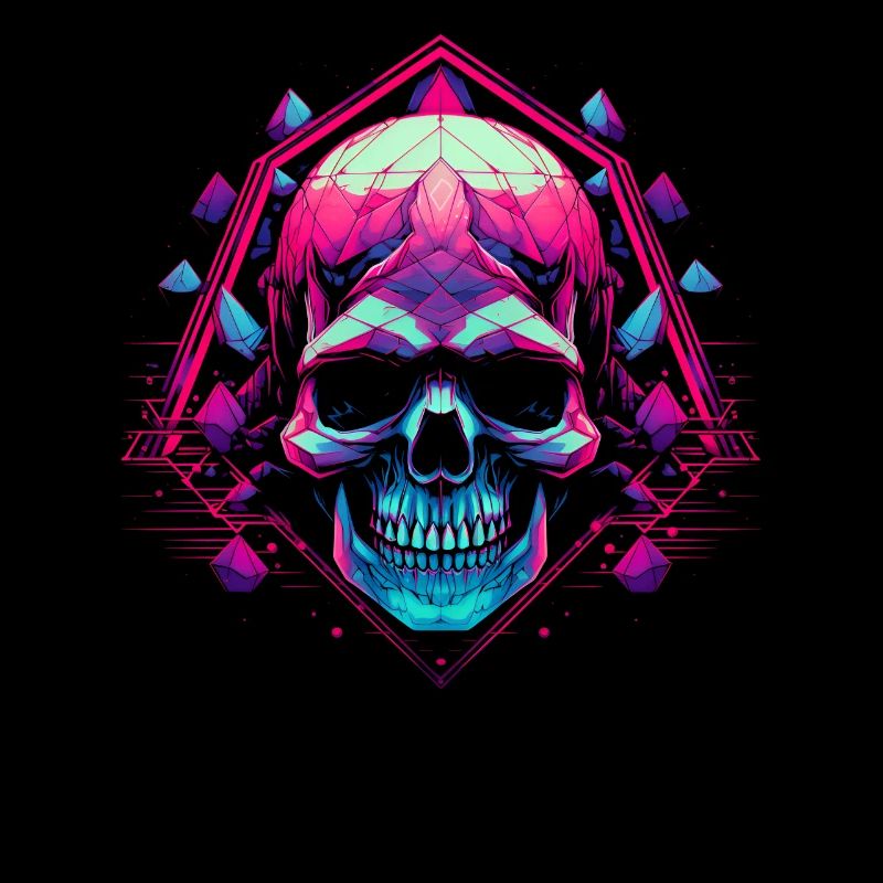 Polygone Synthwave Vaporwave Skull