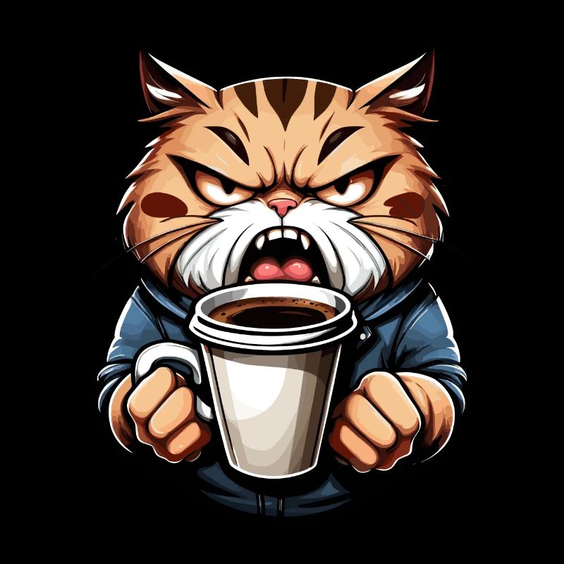 Angry cat with coffee