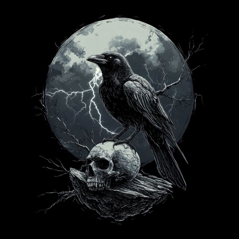 Raven Skull Moon Dark Gothic Black Crow