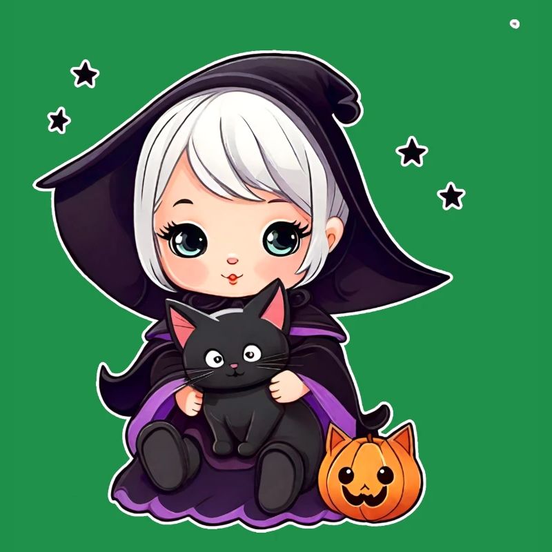 Sorcière mignonne avec chat noir