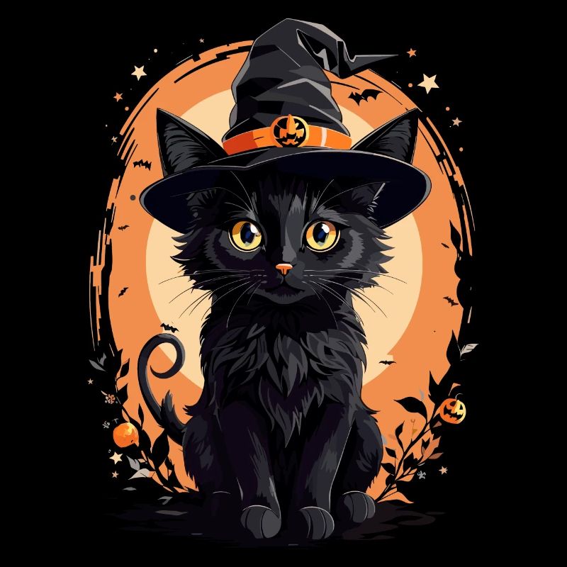 Black Cat Halloween Witch Cute Gift