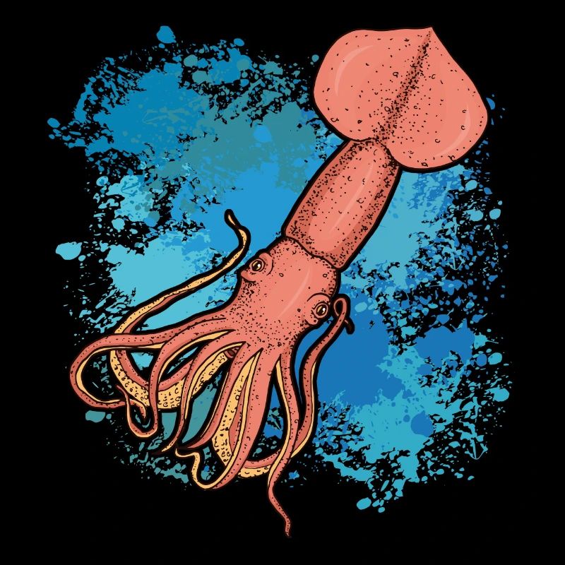 Calmar Calmar géant sur des éclaboussures colorées de couleur