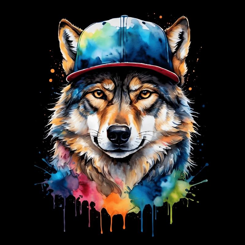 Wolf Snapback Cap Colorful Animal Design Print