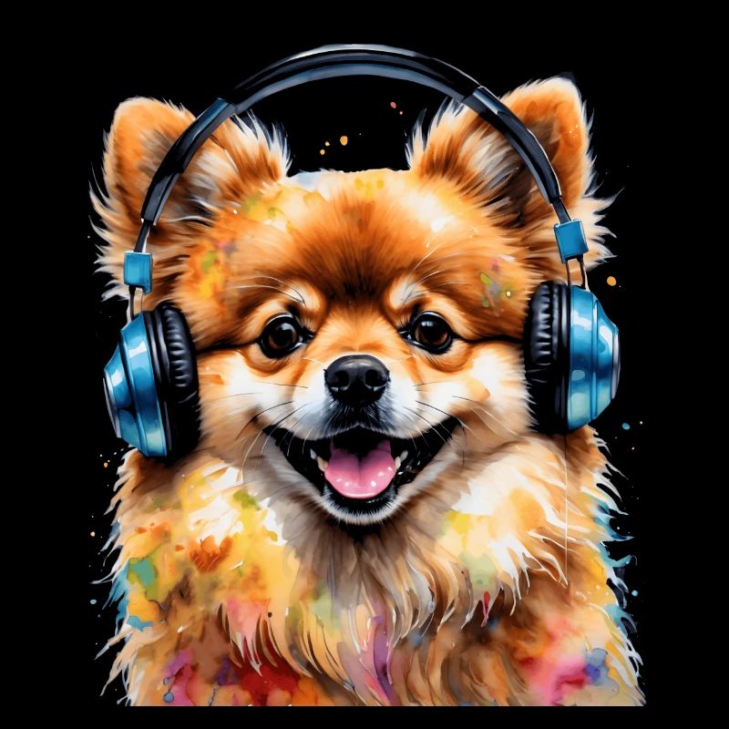 Pomeranian Zwergspitz Kopfhörer Hund Print