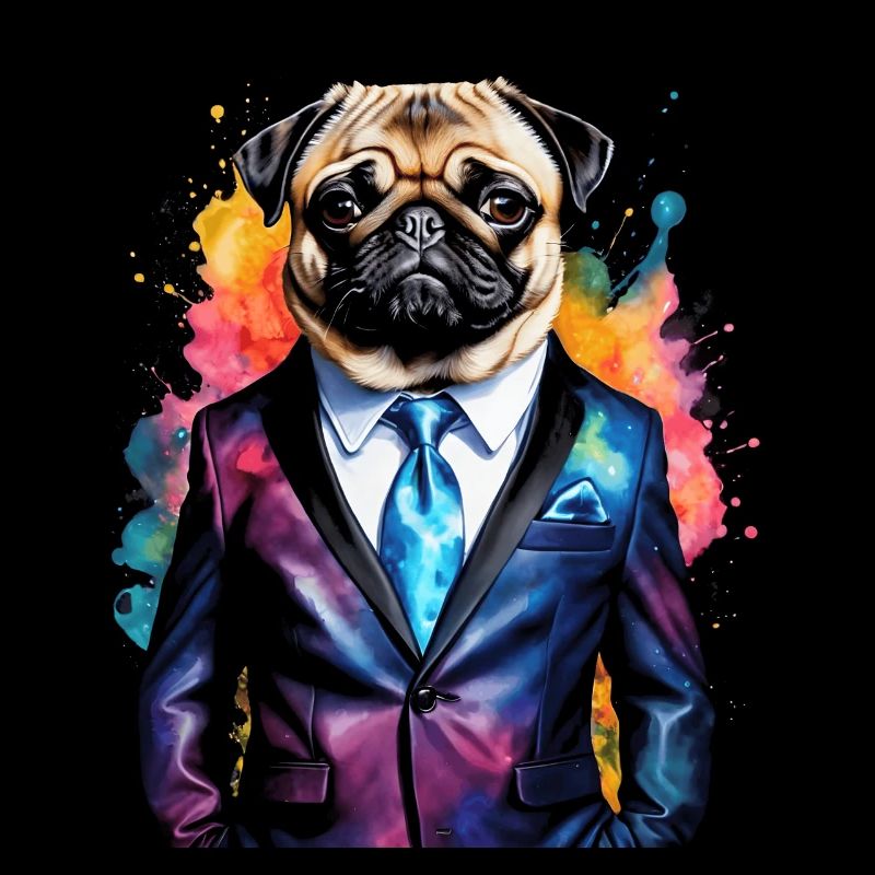 Mops Anzug Hund Bunt Lustig Tier Design Print