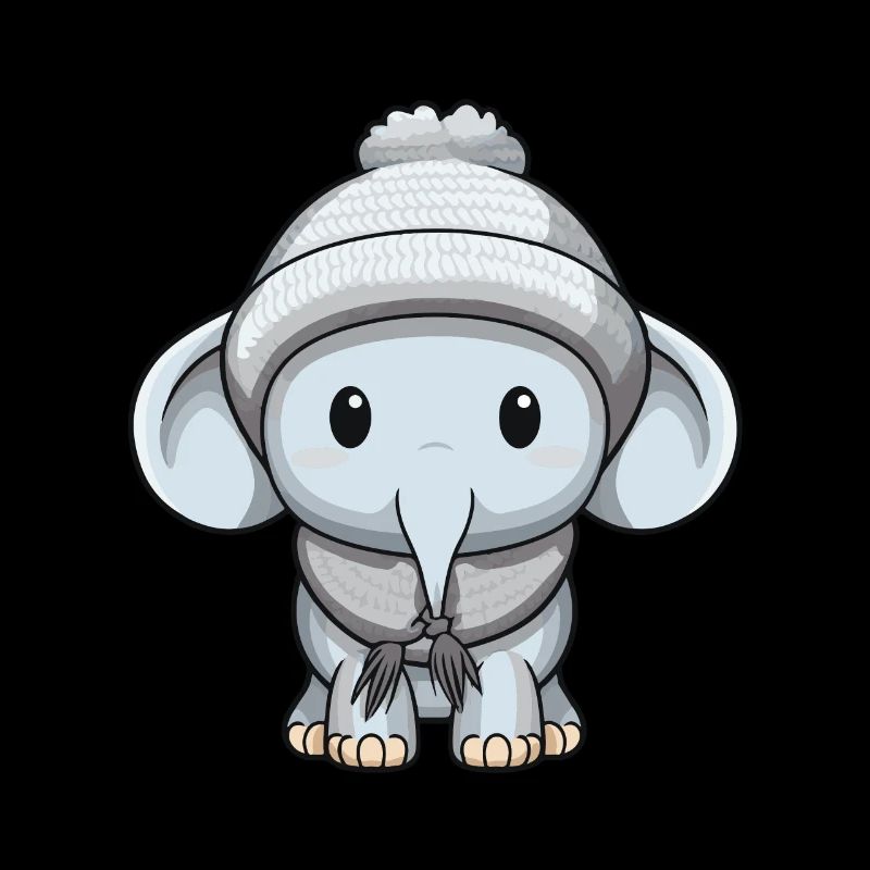 Elephant Winter Comic Cute