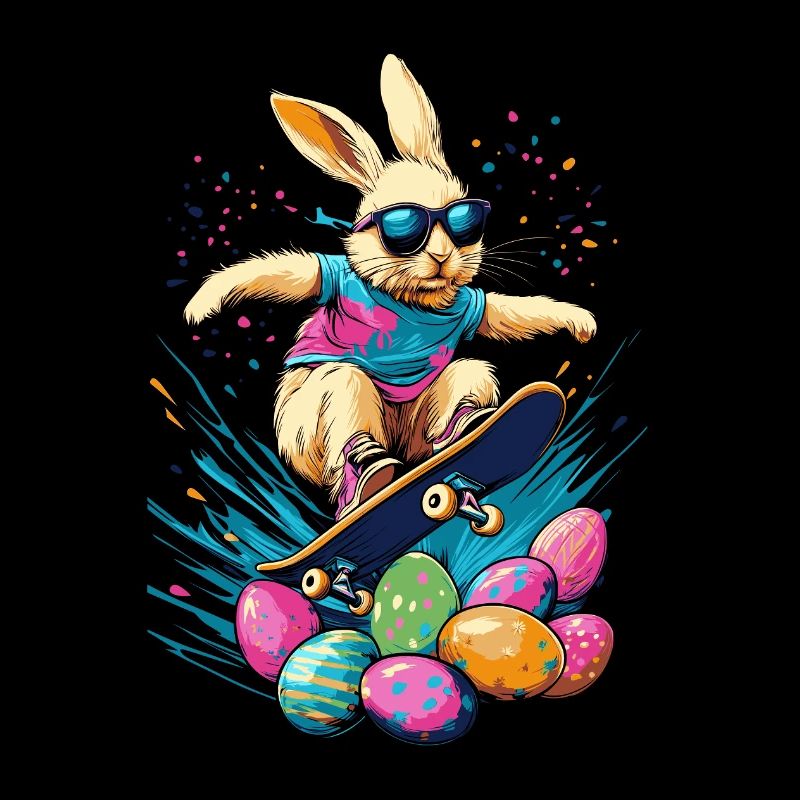 Easter Bunny Rides Skateboard