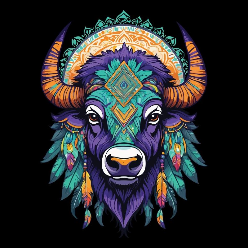 Bison Bull Dream Catcher Mandala Design