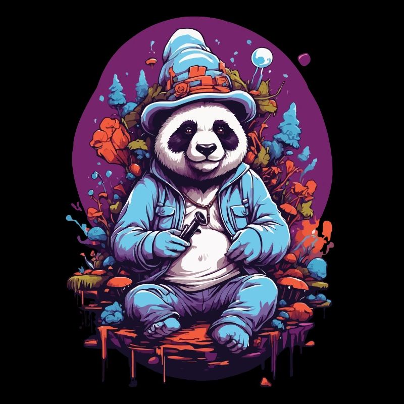 Panda Bear Psychedelic Art Music Forest Mushrooms