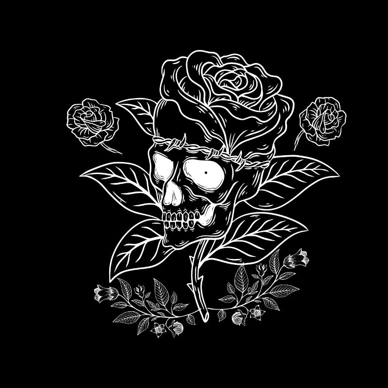 Crâne et Roses - Crâne avec fleurs de rose