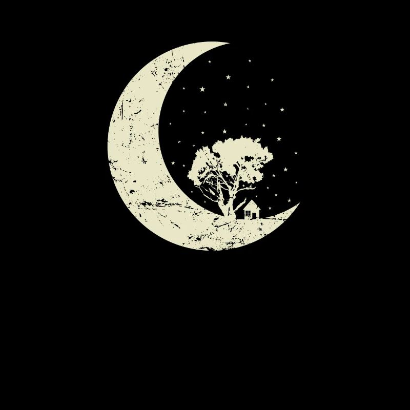 Lune avec arbre et cratère de ciel nocturne de maison