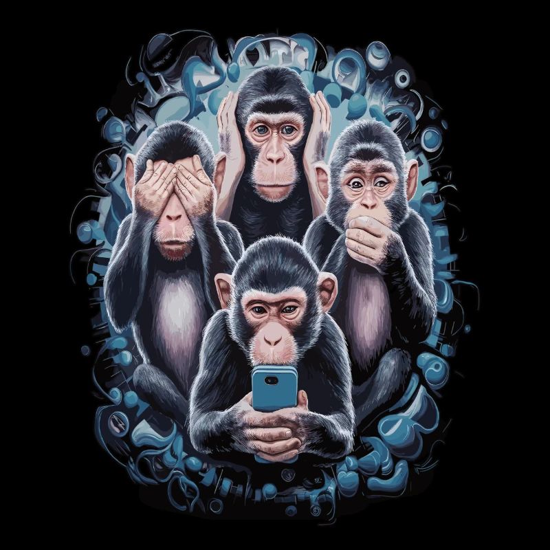 Wise Monkey With Mobile Phone Funny Multi Media Design