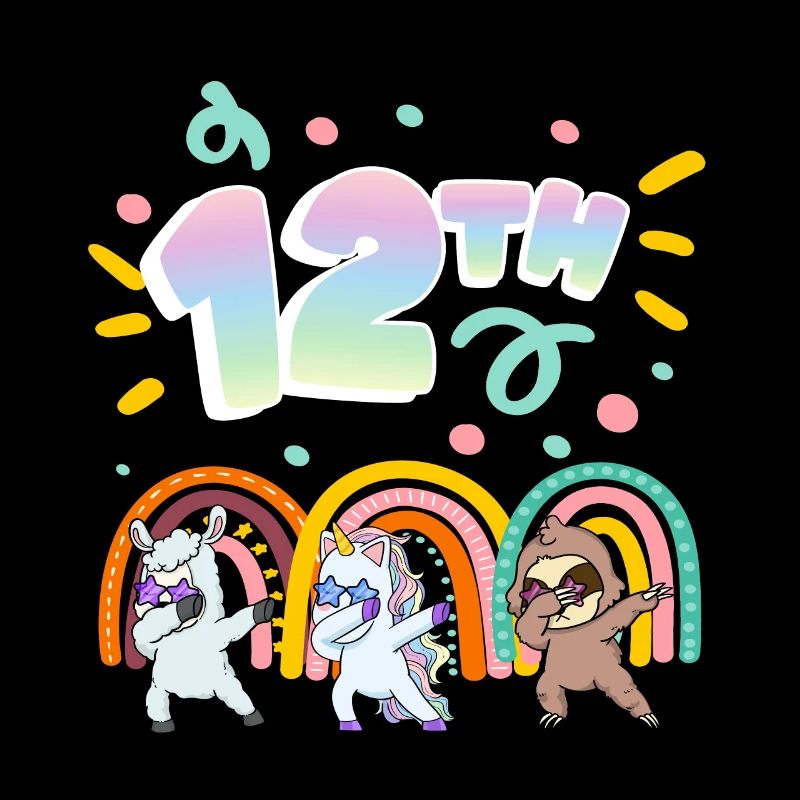 12th Birthday Dabbing Llama Unicorn Sloth |