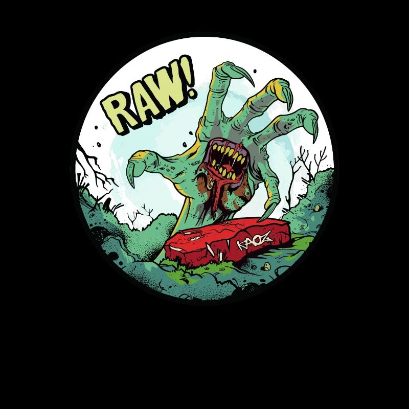 Zombie Hand aus dem Grab mit rohem Fleisch