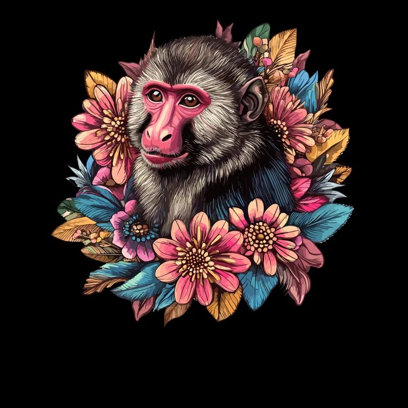 Mandrill Affe mit Blumenrahmen
