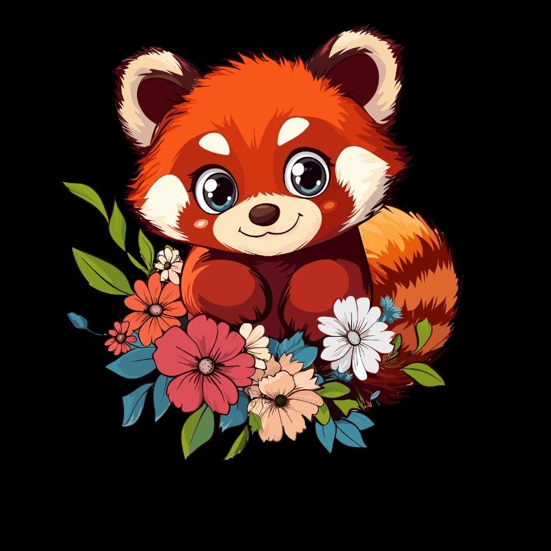 Panda roux avec des fleurs