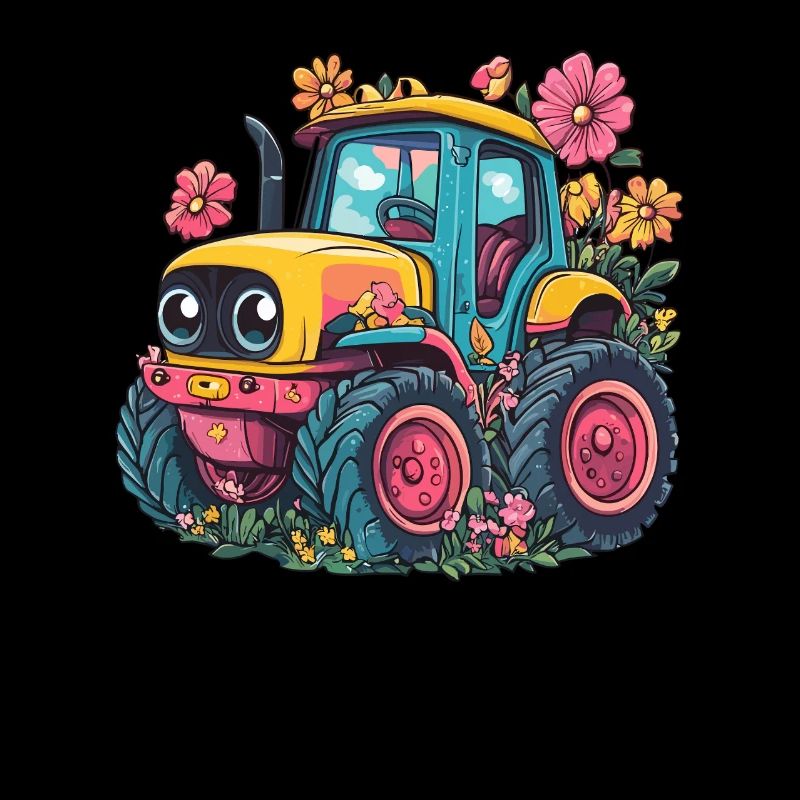 Fröhlicher Blumen-Traktor