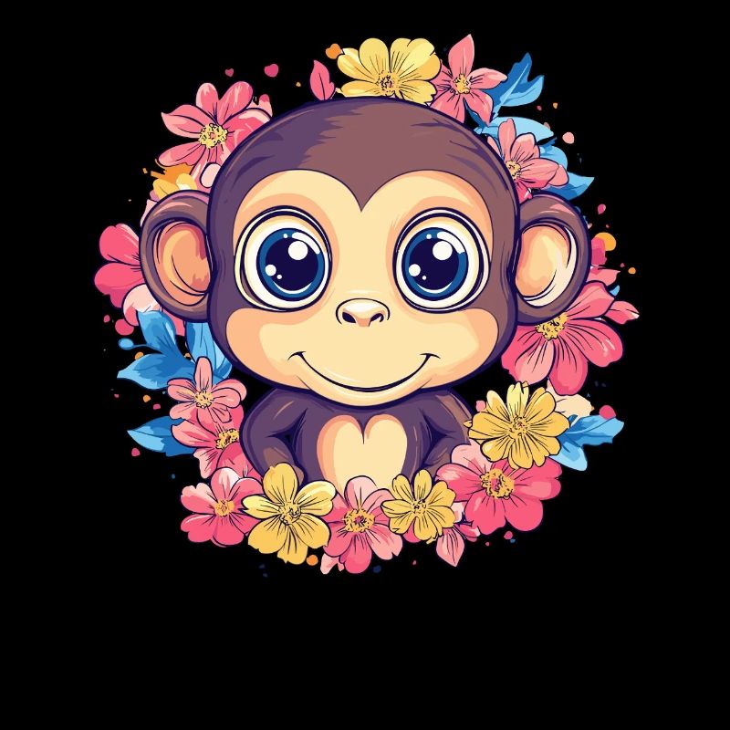 Singe joyeux avec des fleurs