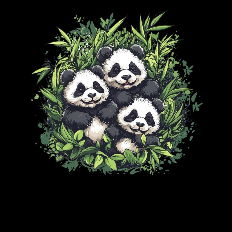Three pandas in bamboo