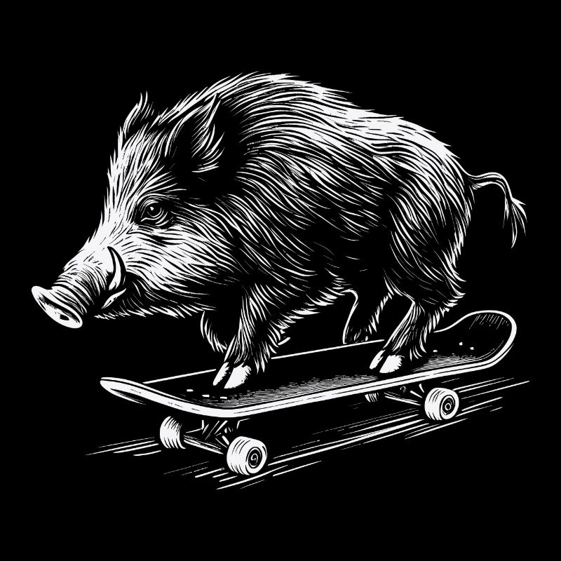 Sanglier sur planche à roulettes