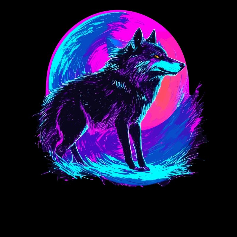 Synthwave coloré Wolf Neon Moon