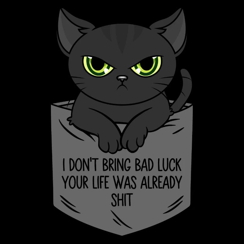 Poche poitrine chat noir Je n’apporte pas de malchance