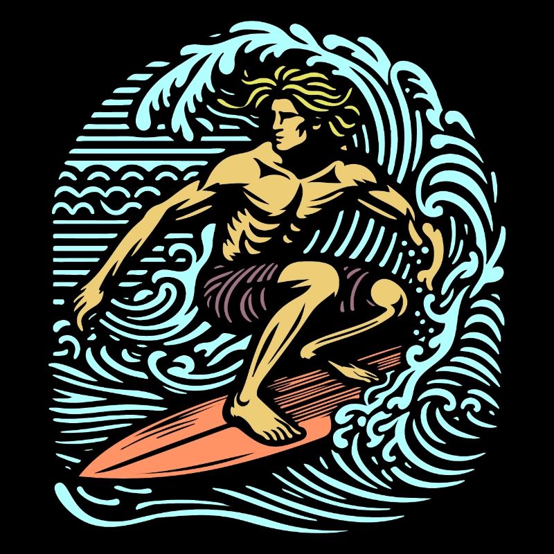 Vintage Summer Surfer on Wave Board Design