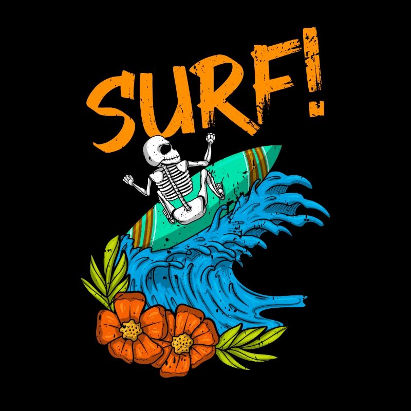 Surfer Riding Waves Surfin Skeleton Surfing