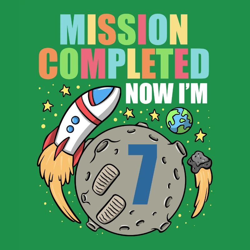 Space Birthday 7 Astronaut Planets Rocket Ship