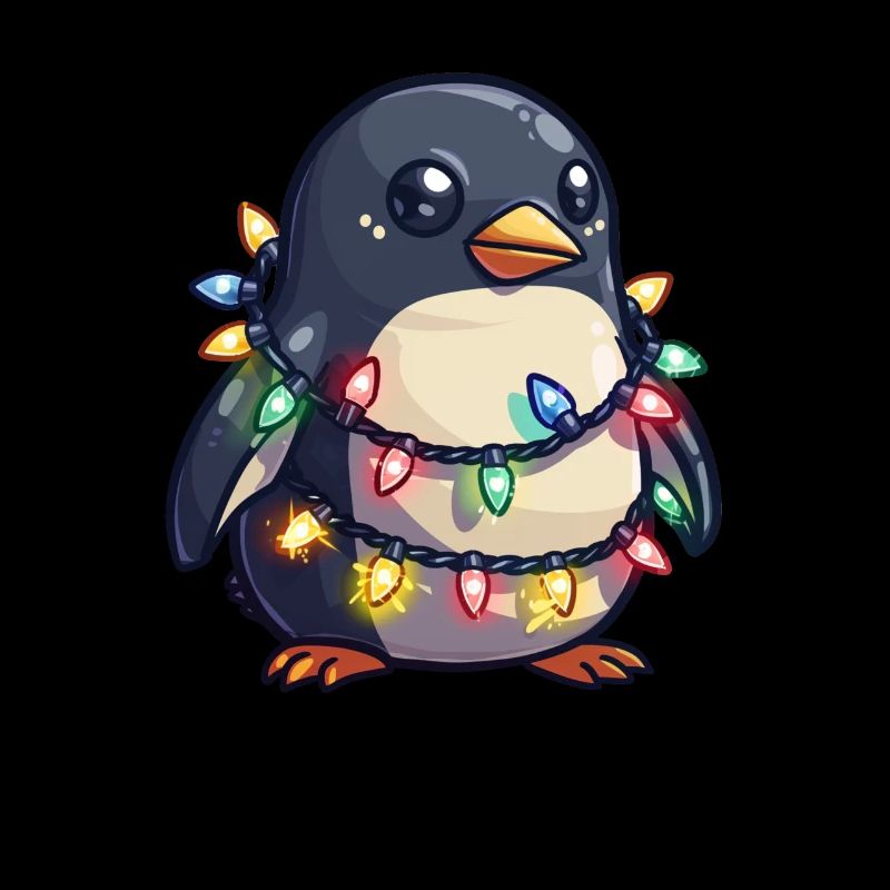 Pinguin in Weihnachtslichter eingewickelt Pinguin