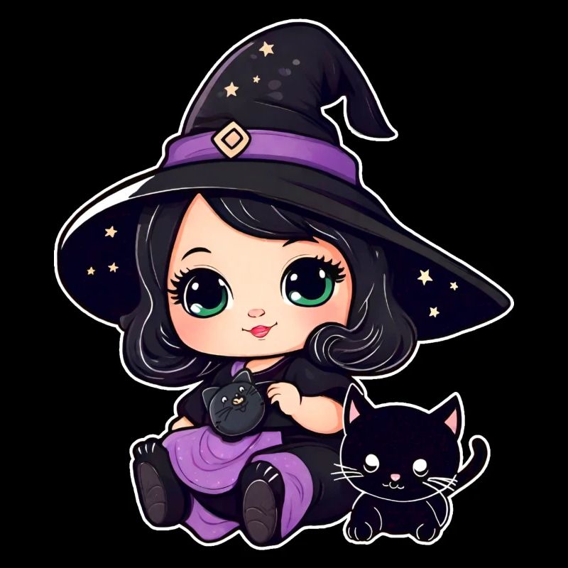 Sorcière mignonne avec chat noir