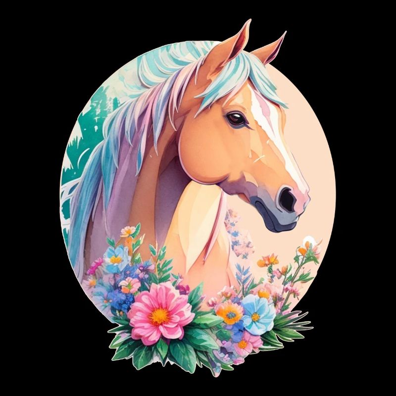 Pastell Farben Pony Pferd Kunst mit Blumen