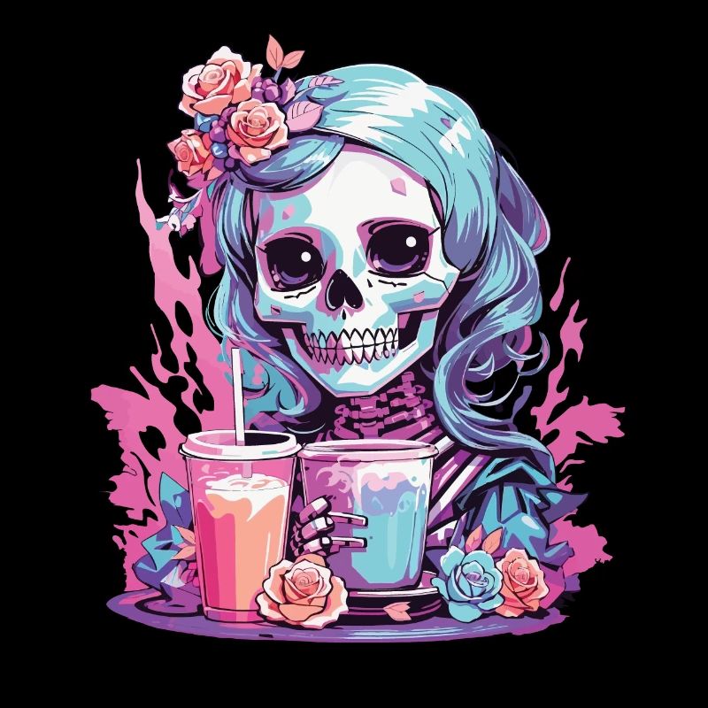 Kawaii Pastel Goth Skull Milkshake Design