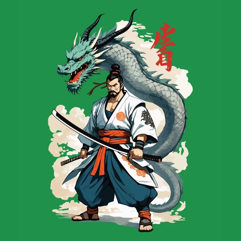Samouraï Dragon Vintage Ukiyo-e Style Artwork