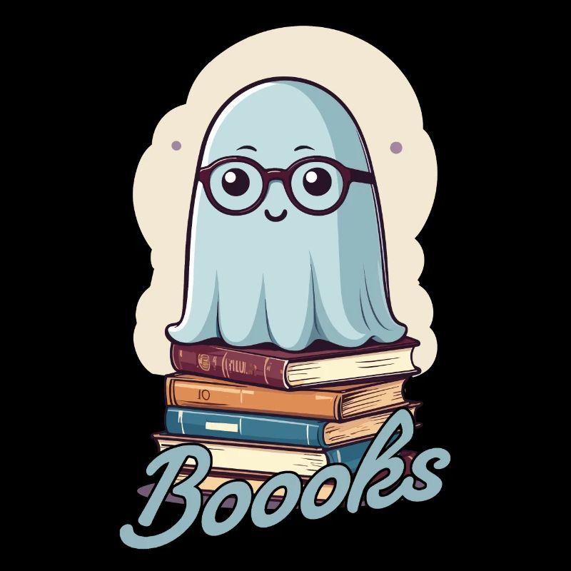 Cute book lover ghost with books