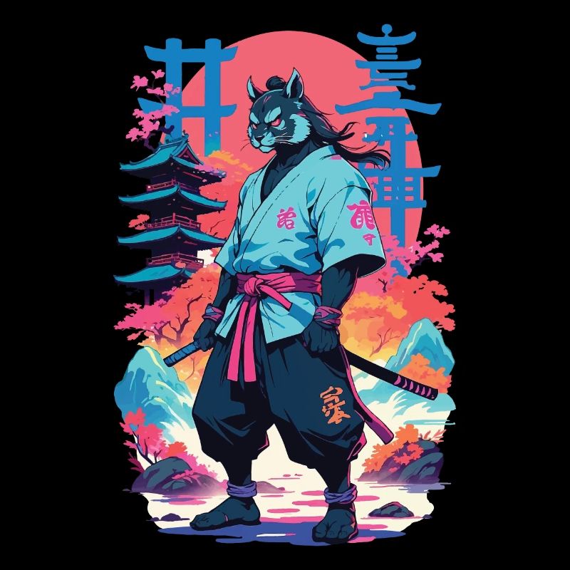 Tanuki Yokai Vaporwave Aesthetic Samurai Art